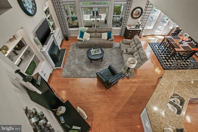 11742 Maid At Arms Ln, Berlin, MD 21811 - living room featuring wood finished floors and built in shelves