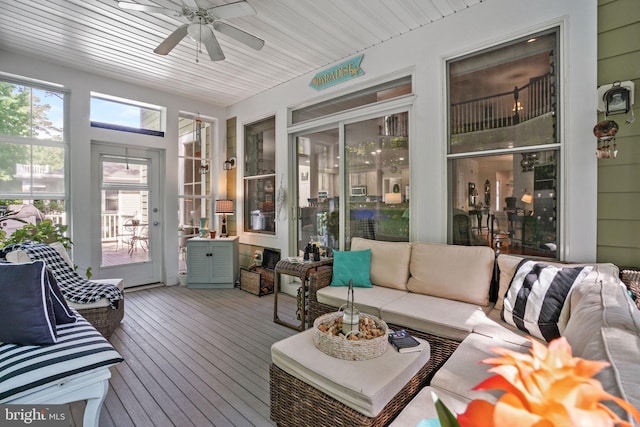11742 Maid At Arms Ln, Berlin, MD 21811 - sunroom with outdoor lounge area and a ceiling fan