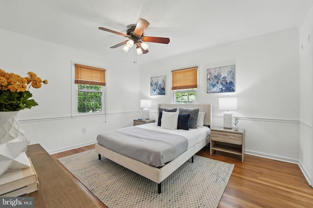 8408 Conover Pl, Alexandria, VA 22308 - bedroom featuring multiple windows, wood finished floors, and a ceiling fan
