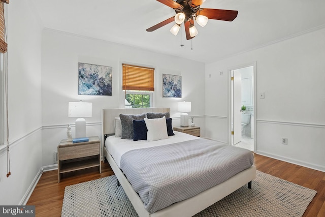 8408 Conover Pl, Alexandria, VA 22308 - bedroom with wood finished floors, ensuite bathroom, and ceiling fan