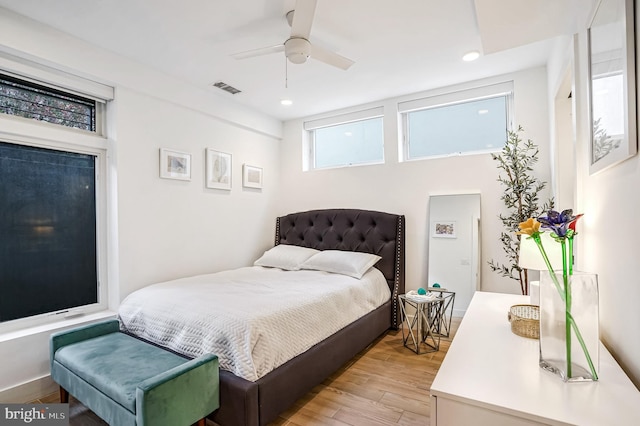3514 13th St NW Unit 1, Washington, DC 20010 - bedroom featuring light wood-style flooring, recessed lighting, and a ceiling fan