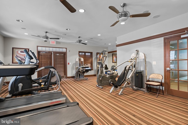 1509 Feral Dae Ln Unit 102, Annapolis, MD 21409 - gym with a ceiling fan, recessed lighting, carpet floors, and baseboards
