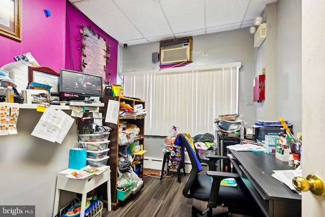 7221 W Passyunk Ave, Philadelphia, PA 19142 - office area featuring a drop ceiling, wood finished floors, and an AC wall unit