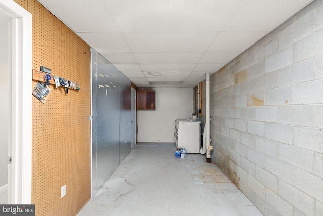 1003 Cedar Park Rd, Annapolis, MD 21401 - finished below grade area featuring concrete block wall, a drop ceiling, and independent washer and dryer