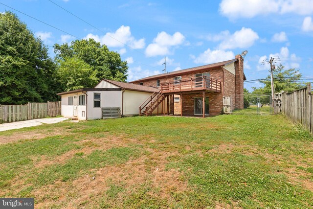 1003 Cedar Park Rd, Annapolis, MD 21401 - rear view of house with stairs, a fenced backyard, a wooden deck, and a chimney