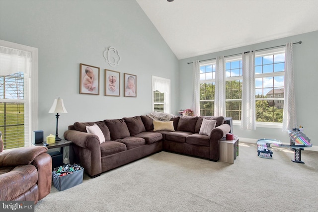 305 Old Stone Way, York, PA 17406 - carpeted living area featuring high vaulted ceiling and baseboards