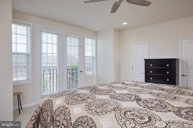 400 Blue Flax Pl, Gaithersburg, MD 20878 - carpeted bedroom with multiple windows, access to outside, a ceiling fan, and recessed lighting
