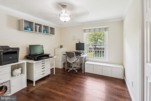8600 Fox Run, Potomac, MD 20854 - office space with dark wood-type flooring, crown molding, and ceiling fan