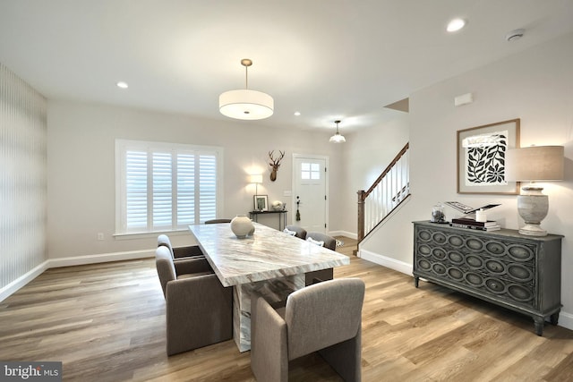 105 Fading Way, York, PA 17406 - dining space with light wood-style floors, stairs, and recessed lighting