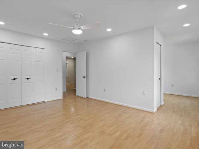 9664 Masterworks Dr, Vienna, VA 22181 - unfurnished bedroom featuring recessed lighting, light wood-type flooring, a ceiling fan, and attic access