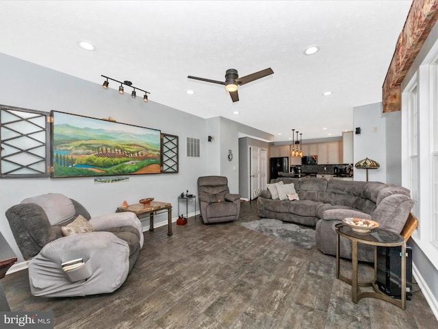 7732 Rotherham Dr, Hanover, MD 21076 - living room featuring wood finished floors, ceiling fan, and recessed lighting