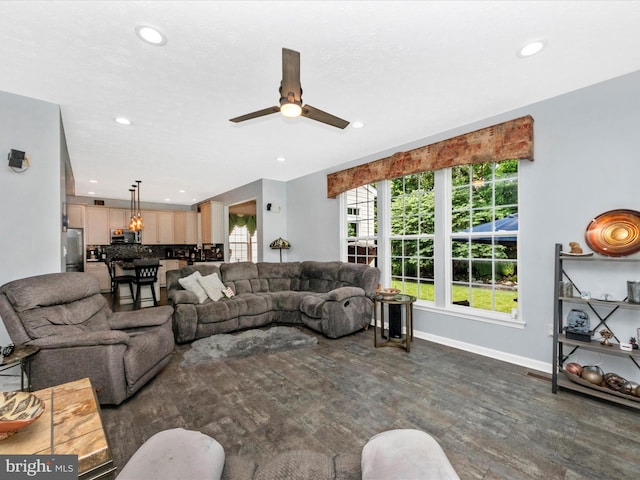 7732 Rotherham Dr, Hanover, MD 21076 - living area with recessed lighting, a ceiling fan, and wood finished floors