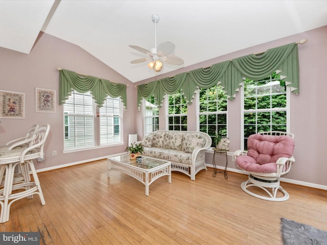 7732 Rotherham Dr, Hanover, MD 21076 - living room with a ceiling fan, hardwood / wood-style flooring, and lofted ceiling