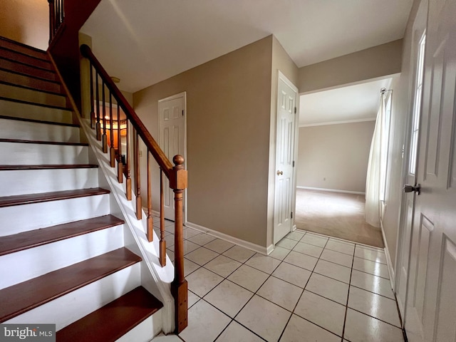 28 Willow Way Dr, Enola, PA 17025 - staircase featuring tile patterned flooring, crown molding, and carpet flooring