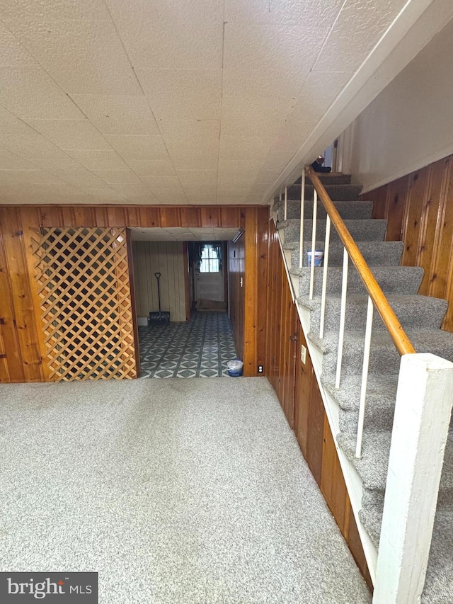 1525 Clairidge Rd, Baltimore, MD 21207 - basement featuring wooden walls and stairway