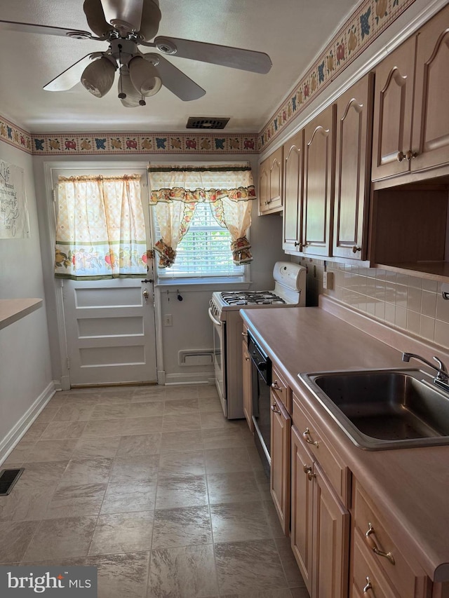 1525 Clairidge Rd, Baltimore, MD 21207 - kitchen with white gas range oven and ceiling fan