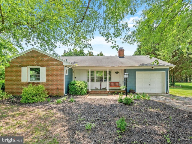 1002 Sherwood Cir, Salisbury, MD 21804 - single story home featuring a garage, a chimney, dirt driveway, a porch, and brick siding