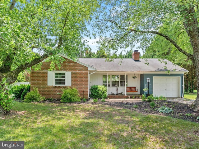 1002 Sherwood Cir, Salisbury, MD 21804 - single story home with a garage, a chimney, a front lawn, and a porch