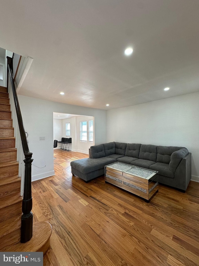528 E Cheltenham Ave, Philadelphia, PA 19120 - living area with wood finished floors, stairs, recessed lighting, and baseboards