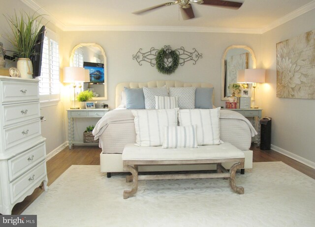 126 Devon Rd, Cinnaminson, NJ 08077 - bedroom featuring crown molding, wood finished floors, and a ceiling fan