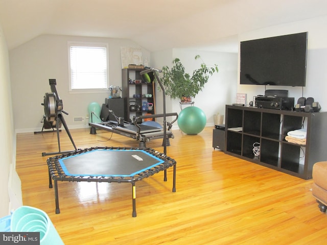 126 Devon Rd, Cinnaminson, NJ 08077 - exercise room featuring wood finished floors and lofted ceiling