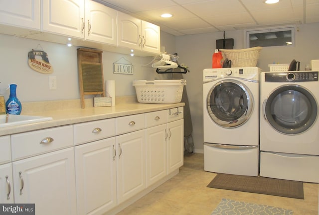 126 Devon Rd, Cinnaminson, NJ 08077 - laundry area with washing machine and dryer, cabinet space, and recessed lighting