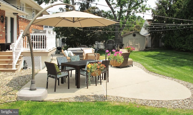 126 Devon Rd, Cinnaminson, NJ 08077 - view of patio / terrace featuring a shed, outdoor dining area, and a deck