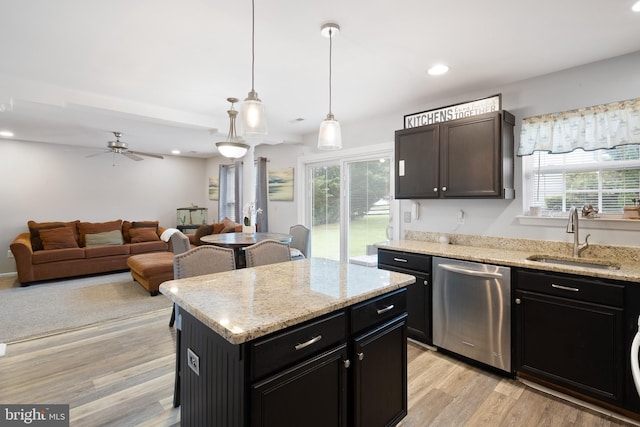1 Brady Cir, Middletown, DE 19709 - kitchen with dishwasher, plenty of natural light, light wood-type flooring, ceiling fan, and recessed lighting