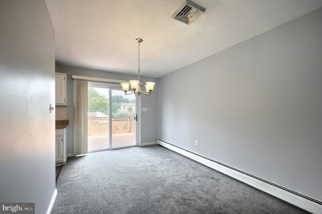 486 Highland Rd, Red Lion, PA 17356 - carpeted spare room featuring a baseboard heating unit, a chandelier, and baseboards