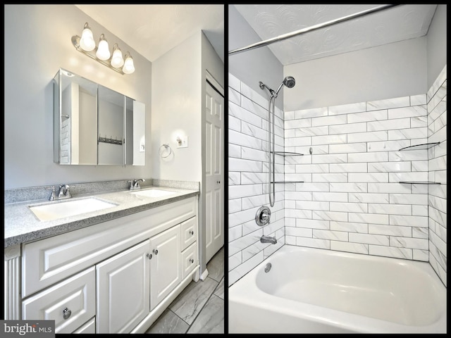 486 Highland Rd, Red Lion, PA 17356 - full bath featuring double vanity, washtub / shower combination, and marble finish floors