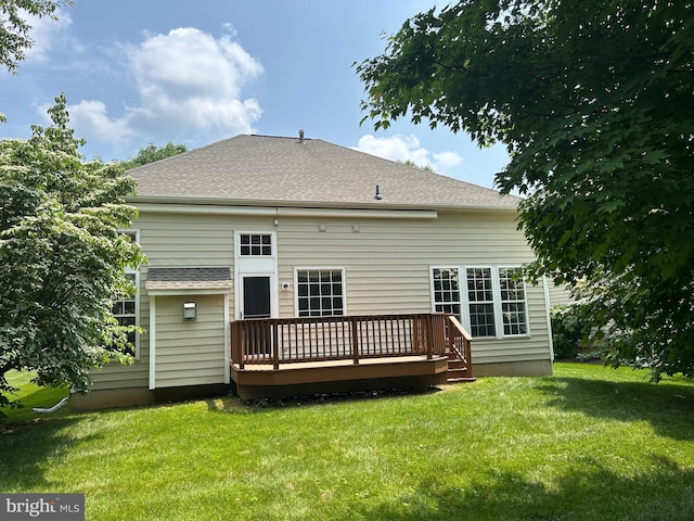 119 Violet Dr, Kennett Square, PA 19348 - rear view of property featuring a wooden deck, a yard, and roof with shingles
