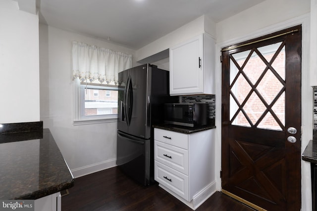 1233 Roosevelt Dr Unit 100, Havertown, PA 19083 - kitchen featuring black appliances, baseboards, dark wood-style flooring, white cabinetry, and plenty of natural light