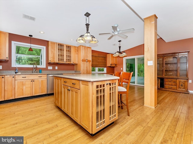 10694 Salem Ave, Thurmont, MD 21788 - kitchen with dishwasher, ceiling fan, light brown cabinets, light countertops, and recessed lighting
