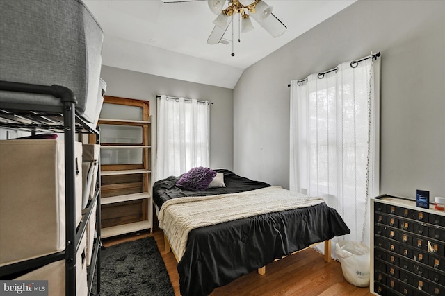 133 S Prospect Ave, Baltimore, MD 21228 - bedroom featuring wood finished floors, lofted ceiling, and ceiling fan