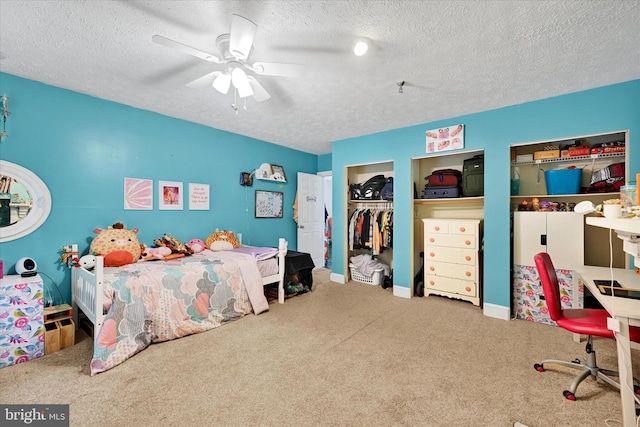 133 S Prospect Ave, Baltimore, MD 21228 - bedroom with a textured ceiling, carpet floors, a ceiling fan, and baseboards