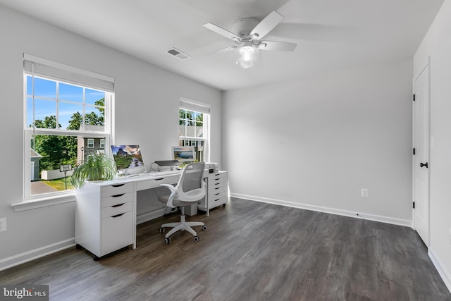 9307 Cedar Forest Dr, Fredericksburg, VA 22408 - office space with a ceiling fan and dark wood finished floors