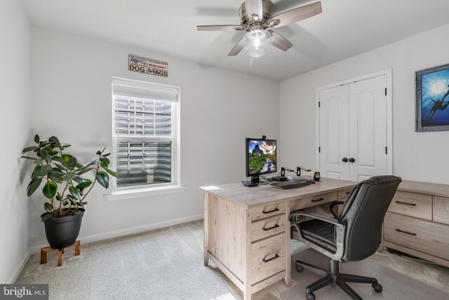 9307 Cedar Forest Dr, Fredericksburg, VA 22408 - office area with ceiling fan and light carpet