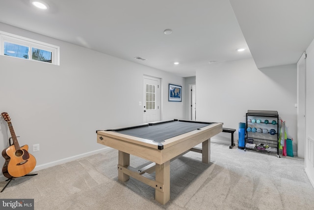 9307 Cedar Forest Dr, Fredericksburg, VA 22408 - rec room with light colored carpet, recessed lighting, and pool table