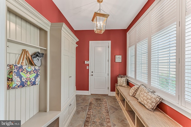 217 Valley Ridge Rd, Haverford, PA 19041 - mudroom featuring a chandelier and baseboards