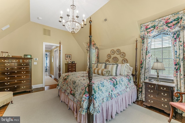 217 Valley Ridge Rd, Haverford, PA 19041 - bedroom with a chandelier, lofted ceiling, and wood finished floors