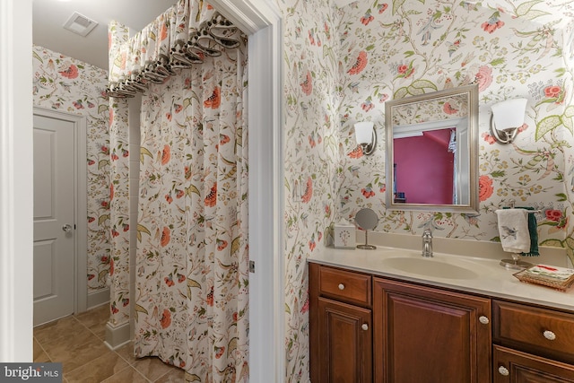 217 Valley Ridge Rd, Haverford, PA 19041 - full bath with wallpapered walls, vanity, and tile patterned flooring