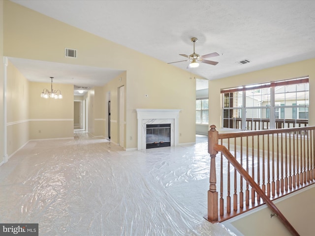 4514 Running Deer Way Unit 390A, Bowie, MD 20720 - unfurnished living room with ceiling fan, a chandelier, and a high end fireplace