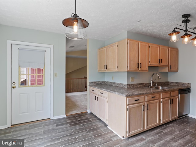 4514 Running Deer Way Unit 390A, Bowie, MD 20720 - kitchen featuring dishwasher, wood tiled floors, light brown cabinetry, and hanging light fixtures