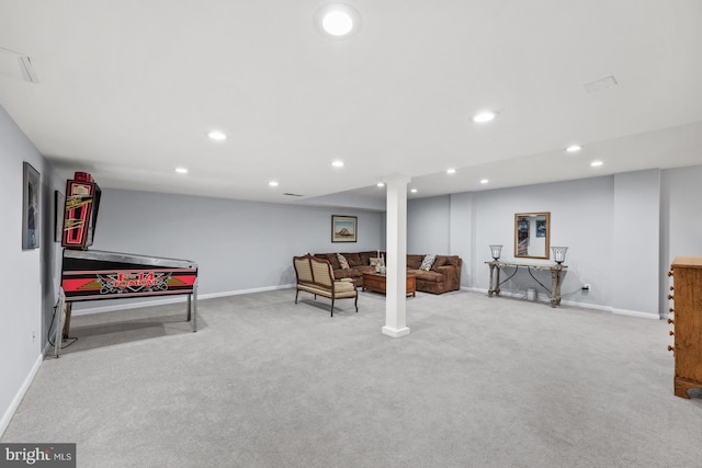9017 Rouen Ln, Potomac, MD 20854 - rec room with recessed lighting, carpet, and baseboards