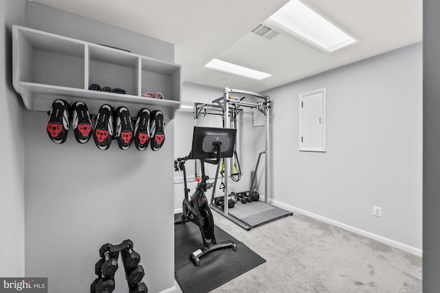 9017 Rouen Ln, Potomac, MD 20854 - exercise area with baseboards, carpet floors, and electric panel
