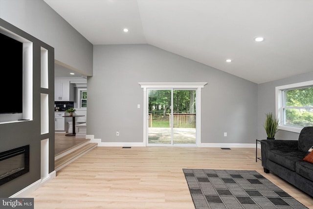 2 Tall Timber Ln, Burlington, NJ 08016 - living room with light wood-style flooring, plenty of natural light, vaulted ceiling, and recessed lighting