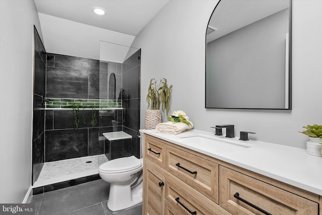 2 Tall Timber Ln, Burlington, NJ 08016 - full bath featuring vanity, tile patterned flooring, tiled shower, and recessed lighting