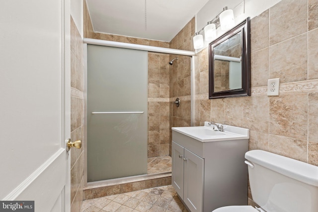 3333 Ashville St, Philadelphia, PA 19136 - bathroom with vanity, a shower stall, and tile walls