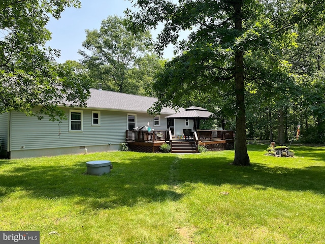 16010 Newbys Shop Rd, Elkwood, VA 22718 - rear view of house with a gazebo, a wooden deck, and a lawn