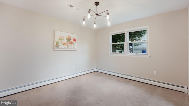 17 Rosemore Dr, Chalfont, PA 18914 - carpeted spare room featuring a chandelier and a baseboard heating unit